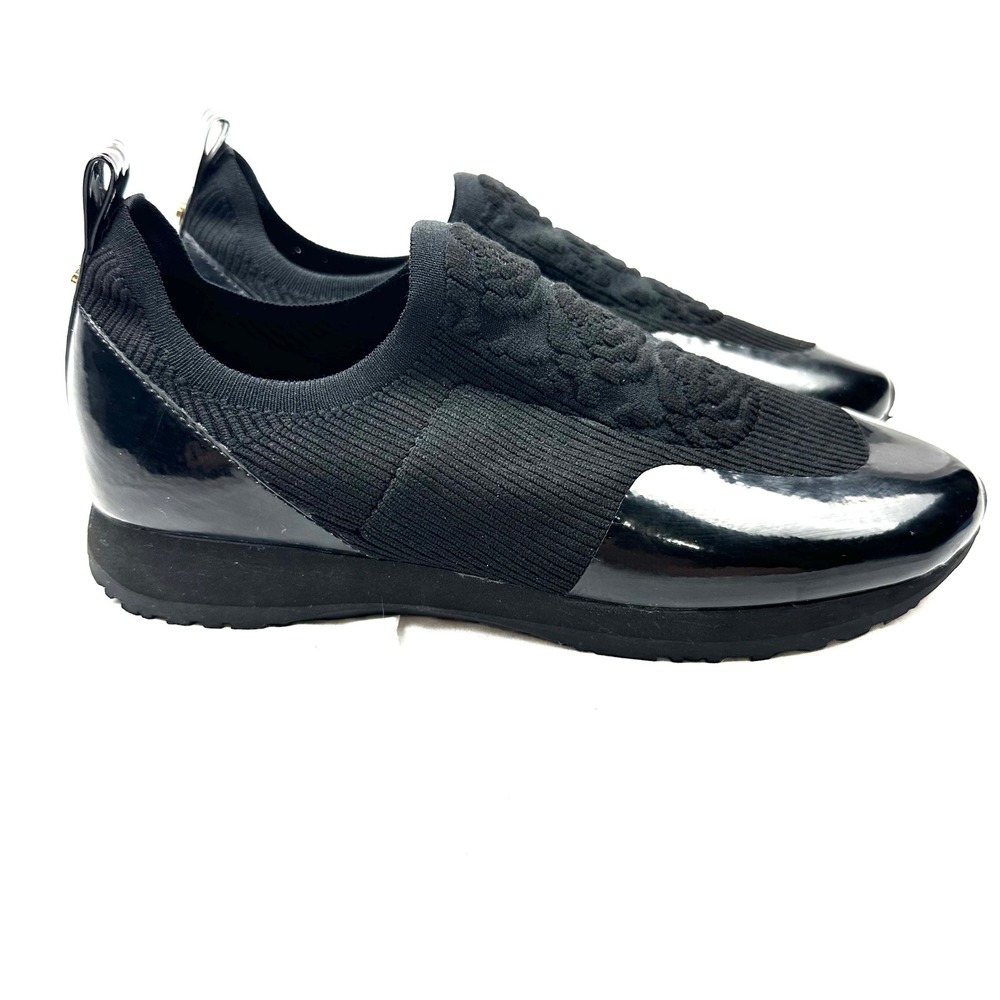 Taryn Rose Cara Knit Rose Embroidered Patent Slip On Sneakers Womens SZ 8 Black - Picture 13 of 16